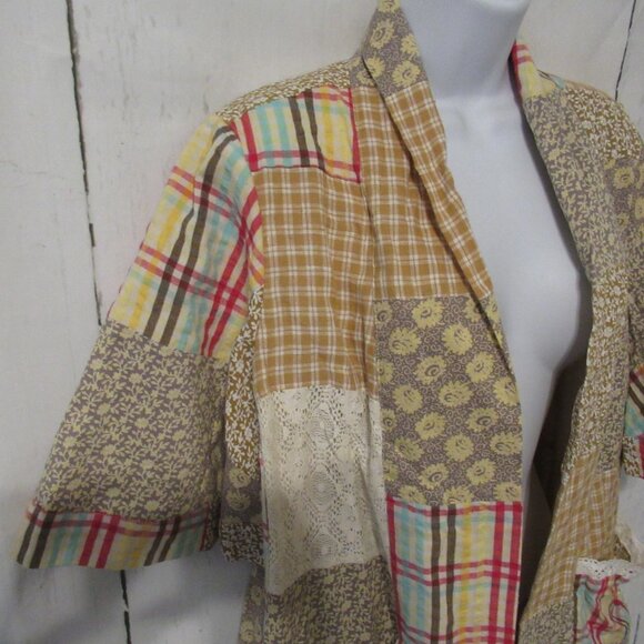 New April Cornell Kimono XS Floral Patchwork Honey Bee Cover Up Cardigan - Picture 2 of 10
